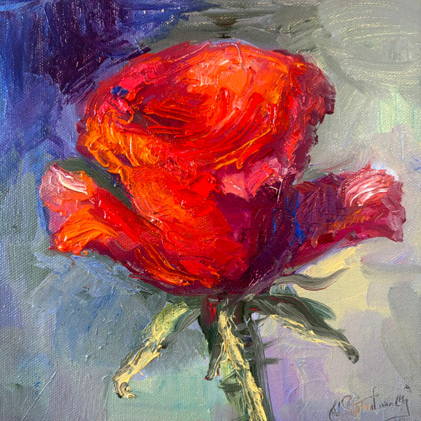 Hot Pink Rose on Blue